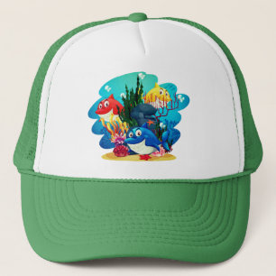 Many Sharks Underwater Cartoon-23986 Trucker Hat