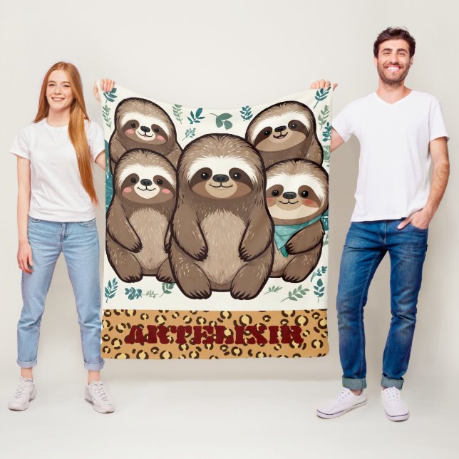 Many Sloth Army Print Fleece Blanket (In Situ)