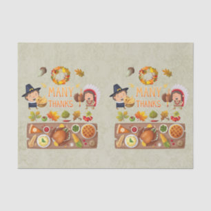 Many Thanks Pilgrim And Native Thanksgiving Feast Tissue Paper