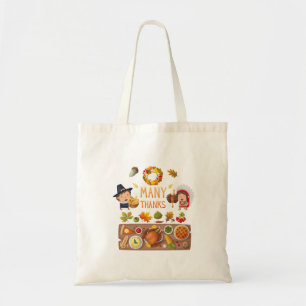 Many Thanks Pilgrim And Native Thanksgiving Feast Tote Bag