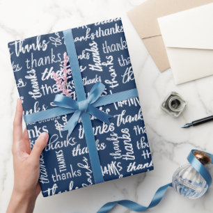 Many Thanks Text On Navy Blue Wrapping Paper