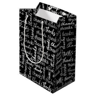 Many Thanks White Text On Black Medium Gift Bag
