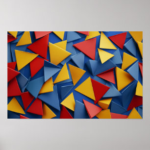 Many triangles in red, yellow and blue poster