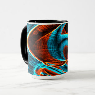 Many twisted red and sky blue burnt with grooves mug