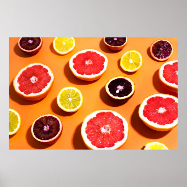 Many variety citrus fruits pattern in sunlight on  poster (Front)