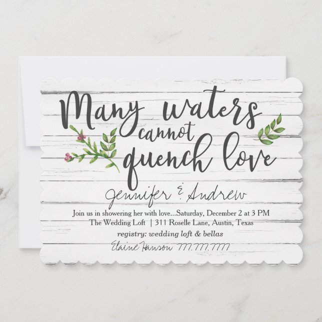 Many Waters Cannot Quench Love Bridal Invitation (Front)