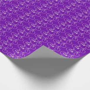 Many White Bicycle Icons on a Purple Background Wrapping Paper