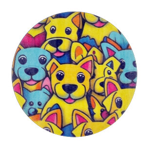 Many yellow dogs happy dogs cutting board