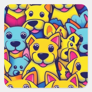 Many yellow dogs happy dogs square sticker