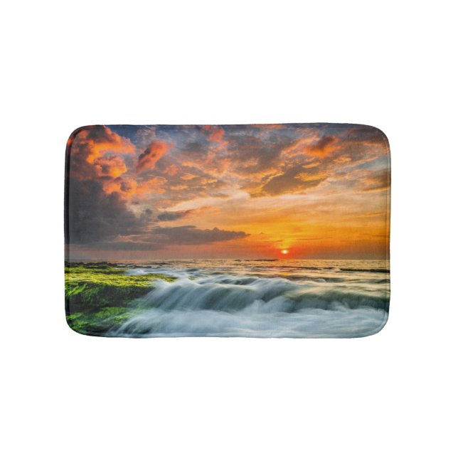 Manyar Beach At Sunrise Bath Mat (Front)