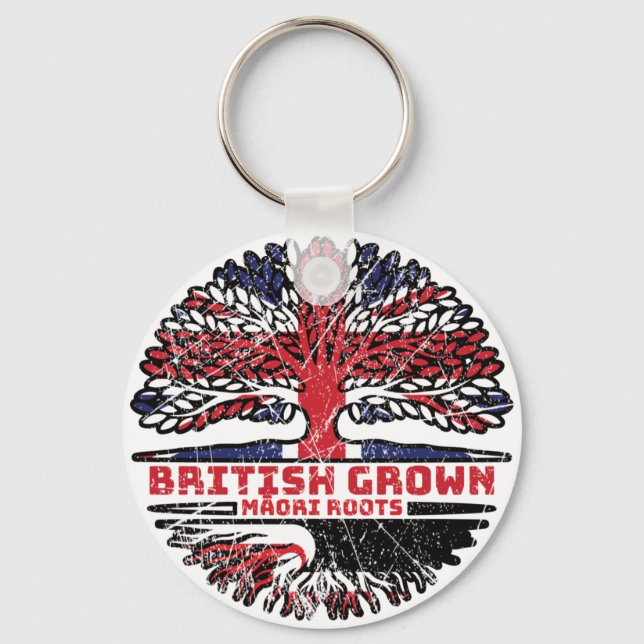 Maori British UK Tree Roots Flag Key Ring (Front)