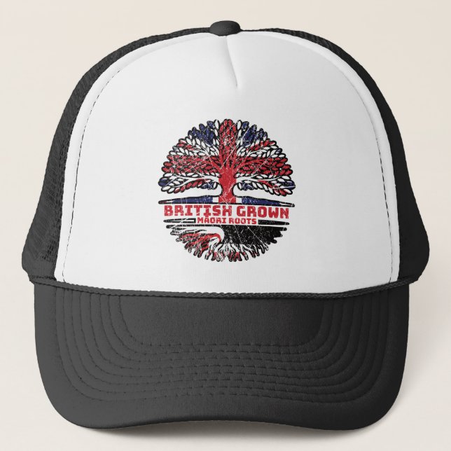 Maori British UK Tree Roots Flag Trucker Hat (Front)