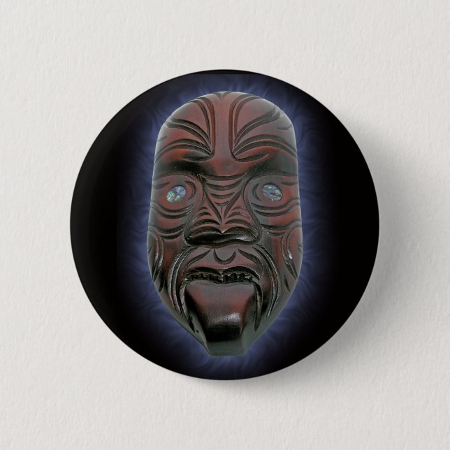 Maori Carved Mask - Button (Front)