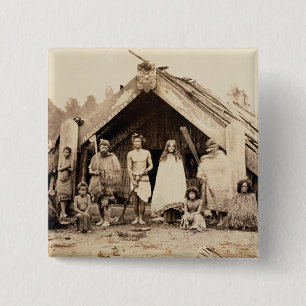 Maori Family, New Zealand, c.1880s (albumen print) 15 Cm Square Badge