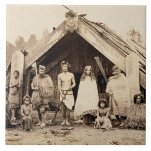 Maori Family, New Zealand, c.1880s (albumen print) Ceramic Tile