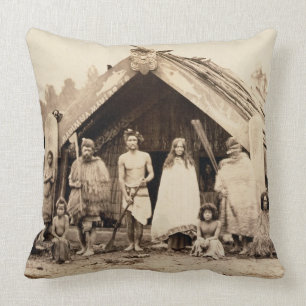 Maori Family, New Zealand, c.1880s (albumen print) Cushion