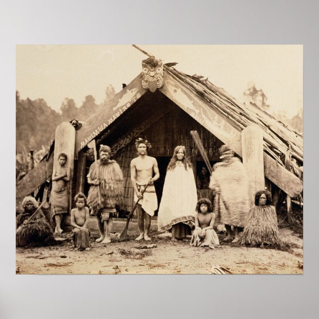 Maori Family, New Zealand, c.1880s (albumen print) Poster (Front)