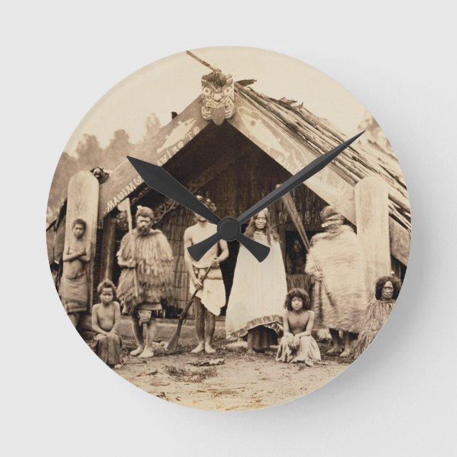 Maori Family, New Zealand, c.1880s (albumen print) Round Clock (Front)