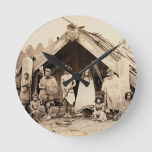 Maori Family, New Zealand, c.1880s (albumen print) Round Clock