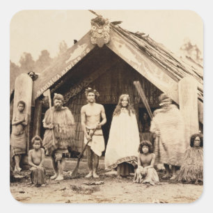 Maori Family, New Zealand, c.1880s (albumen print) Square Sticker