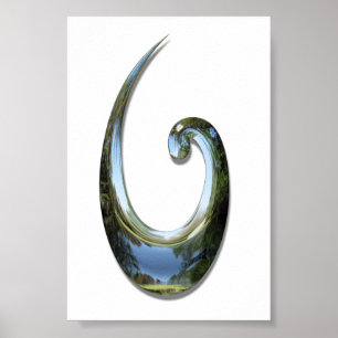 Maori Fish Hook - Chrome Poster
