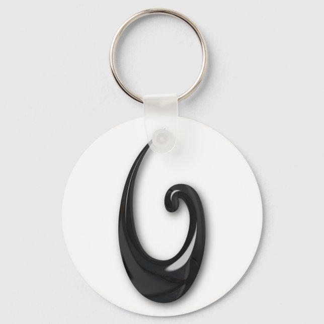 Maori-Fish Hook-obsidian Key Ring (Front)