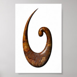 Maori Fish Hook - Rust Poster