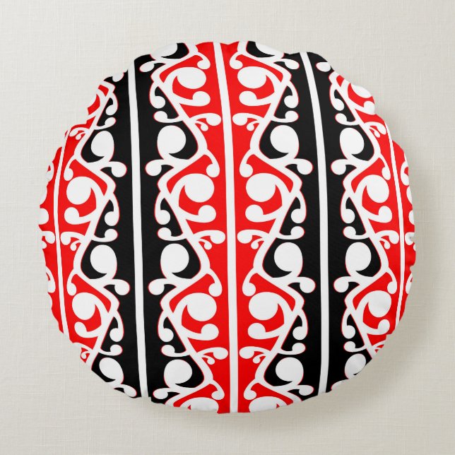 Maori Kowhaiwhai Traditional Pattern Round Cushion (Front)