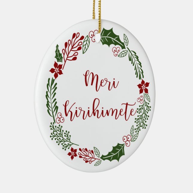 Māori Merry Christmas Wreath, Meri Kirihimete Ceramic Ornament (Right)