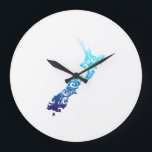 Maori New Zealand Map Tribal Tattoo Gift Idea Large Clock<br><div class="desc">This unique design is Inspired by ancient native people with water and waves ,  shows life of prosperity,  travel and strength. Great gift idea for traveller and New Zealand lovers.</div>