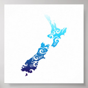 Maori New Zealand Map Tribal Tattoo Gift Idea Poster