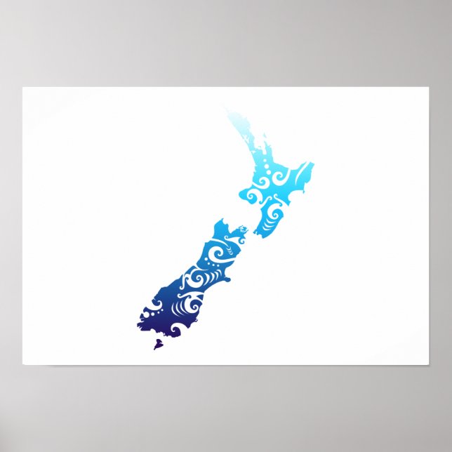 Maori New Zealand Map Tribal Tattoo Gift Idea Poster (Front)