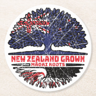 Maori New Zealander New Zealand Tree Roots Flag Round Paper Coaster