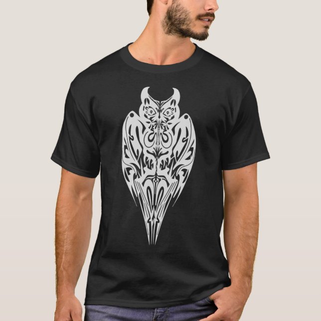 Maori Owl Tribal Tattoo Polynesia Pattern T-Shirt (Front)