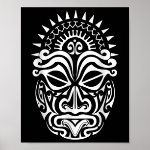 Maori Polynesian Tattoo Haka Dance Face Mask Head Poster