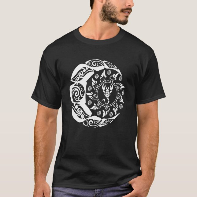 Maori Polynesian Tattoo Scorpion Zodiac Moon Sun T-Shirt (Front)