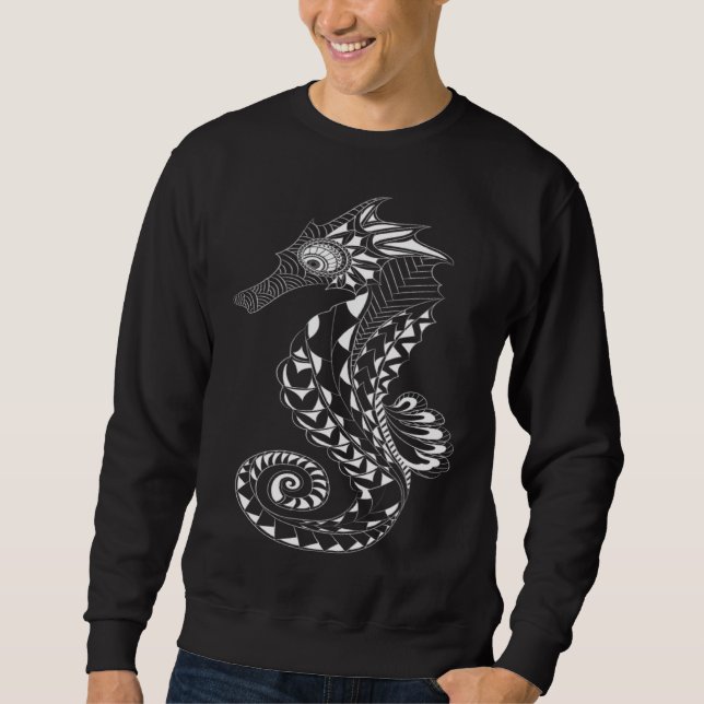 Maori Polynesian Tattoo Seahorse Diving Summer Hol Sweatshirt (Front)