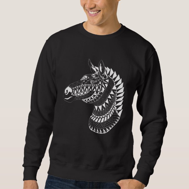 Maori Polynesian Tattoo Zebra Horse Quilted Zebra  Sweatshirt (Front)