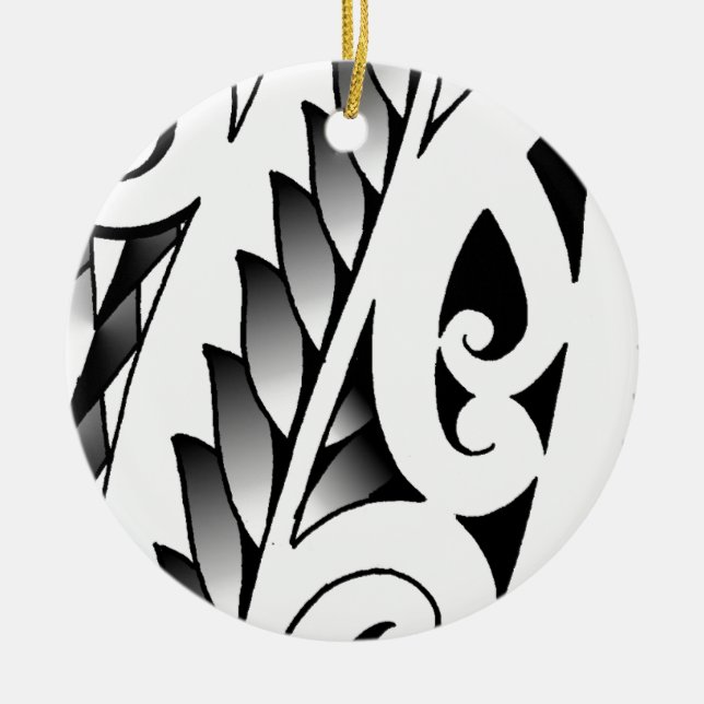 Maori silverfern tattoo pattern with fern leafs ceramic tree decoration (Front)