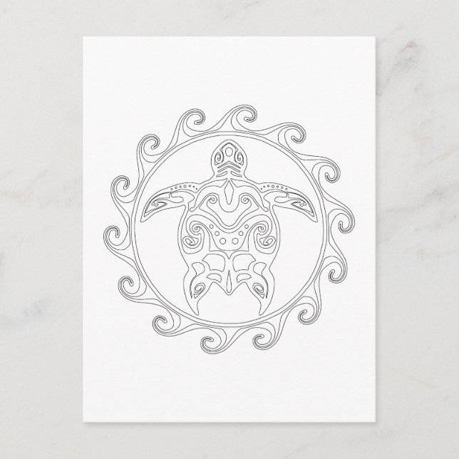 Maori Sun Tribal Turtle Adult Colouring Postcard (Front)