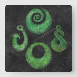 Maori symbols square wall clock
