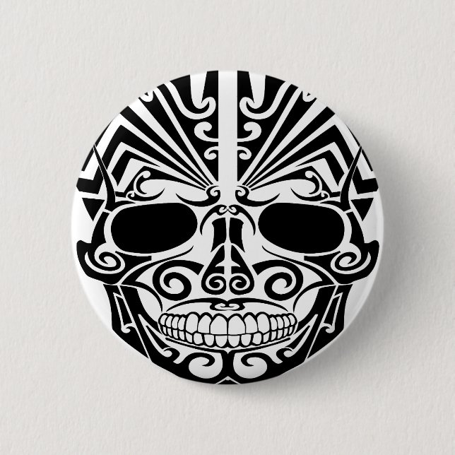 Maori Tattoo Mask Skull 6 Cm Round Badge (Front)