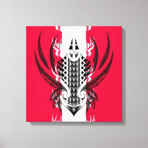 Maori tribal tattoo with realistic feathers canvas print