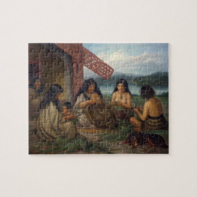 Maoris Plaiting Flax Baskets, by G. Lindauer Jigsaw Puzzle (Horizontal)