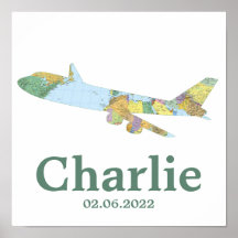 Map Aeroplane Nursery Decor Personalised 