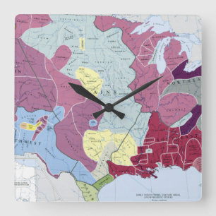 MAP: AMERICAN INDIANS SQUARE WALL CLOCK