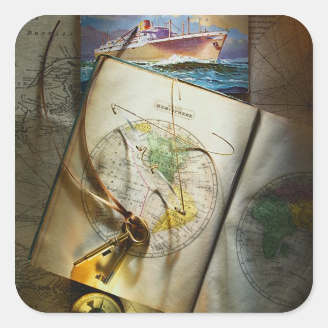 Map And Compass Square Sticker (Front)