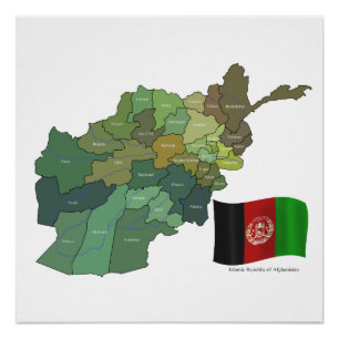 Map and Flag of Afghanistan Poster