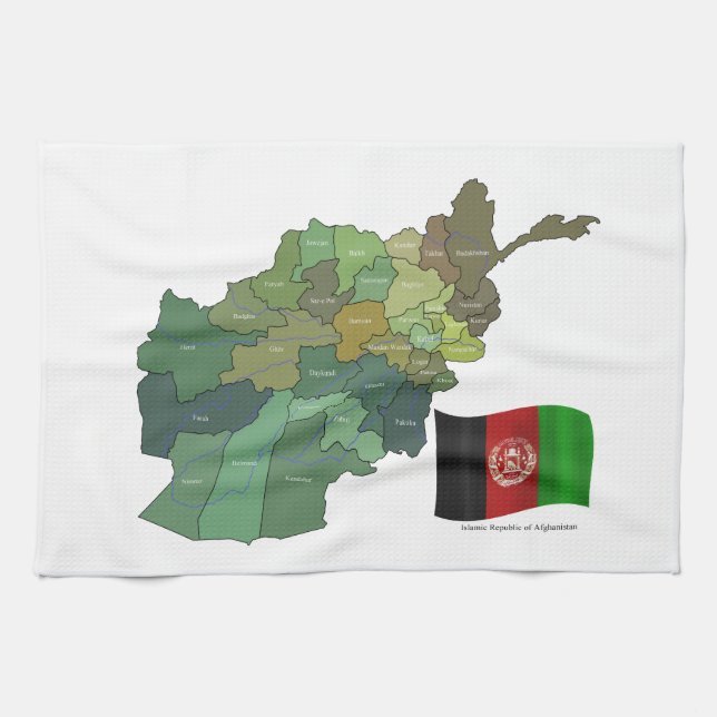 Map and Flag of Afghanistan Tea Towel (Horizontal)