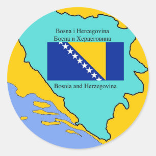 Map and Flag of Bosnia Herzegovina Classic Round Sticker